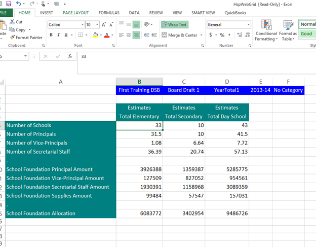 Shows the results form in excel